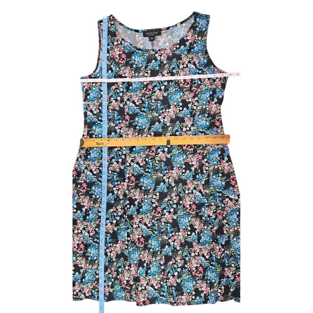 Floral Sleeveless A-Line Swing Dress Perceptions New York Women Size Large Black - Picture 5 of 5